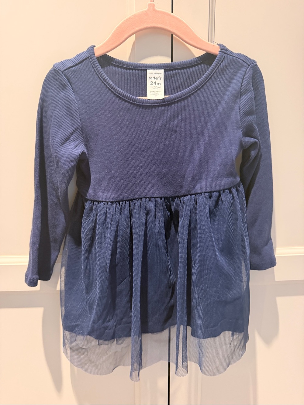 Carter's Navy Long-Sleeve Tulle Dress Top